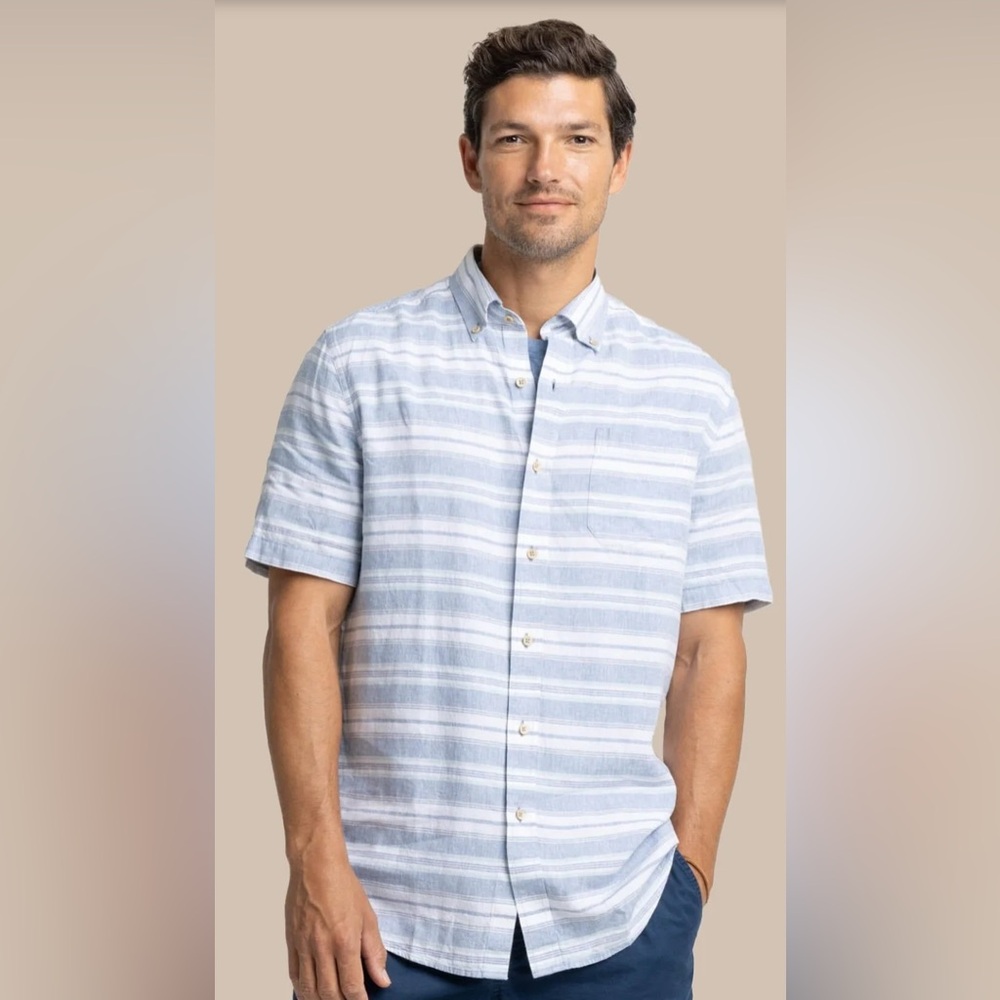 SOUTHERN TIDE - LINEN RAYON TIMMONSOK STRIPE SPORTSHIRT Short Sleeve Shirt